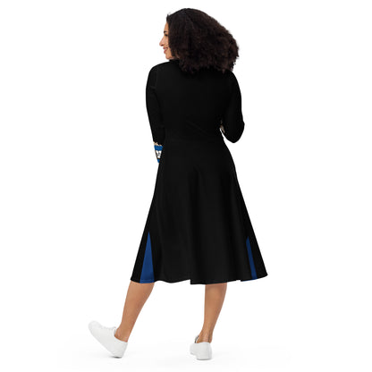 Cavyar Ltd. Crest long sleeve black midi dress