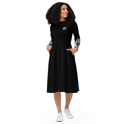 Cavyar Ltd. Crest long sleeve black midi dress