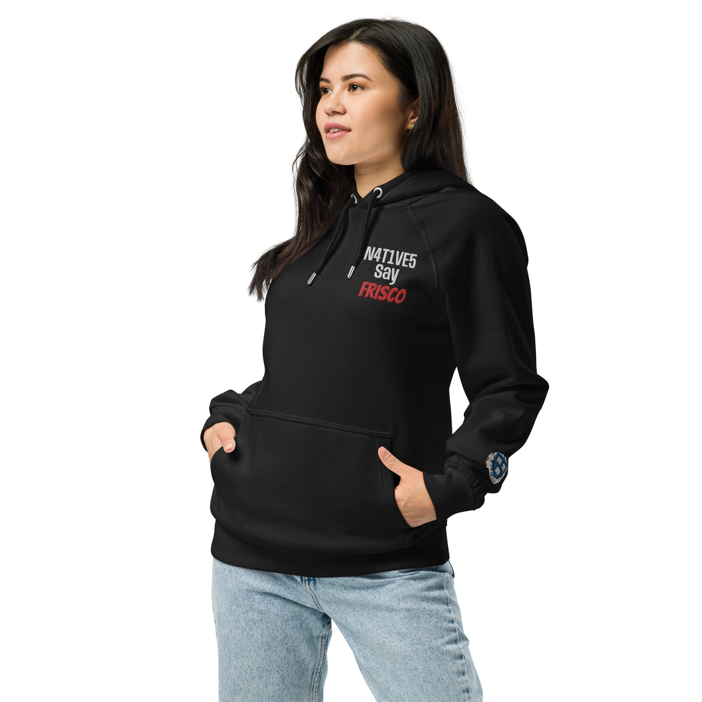 Embroidered Hella Cavyar N4T1VE5 say Frisco  eco raglan unisex hoodie