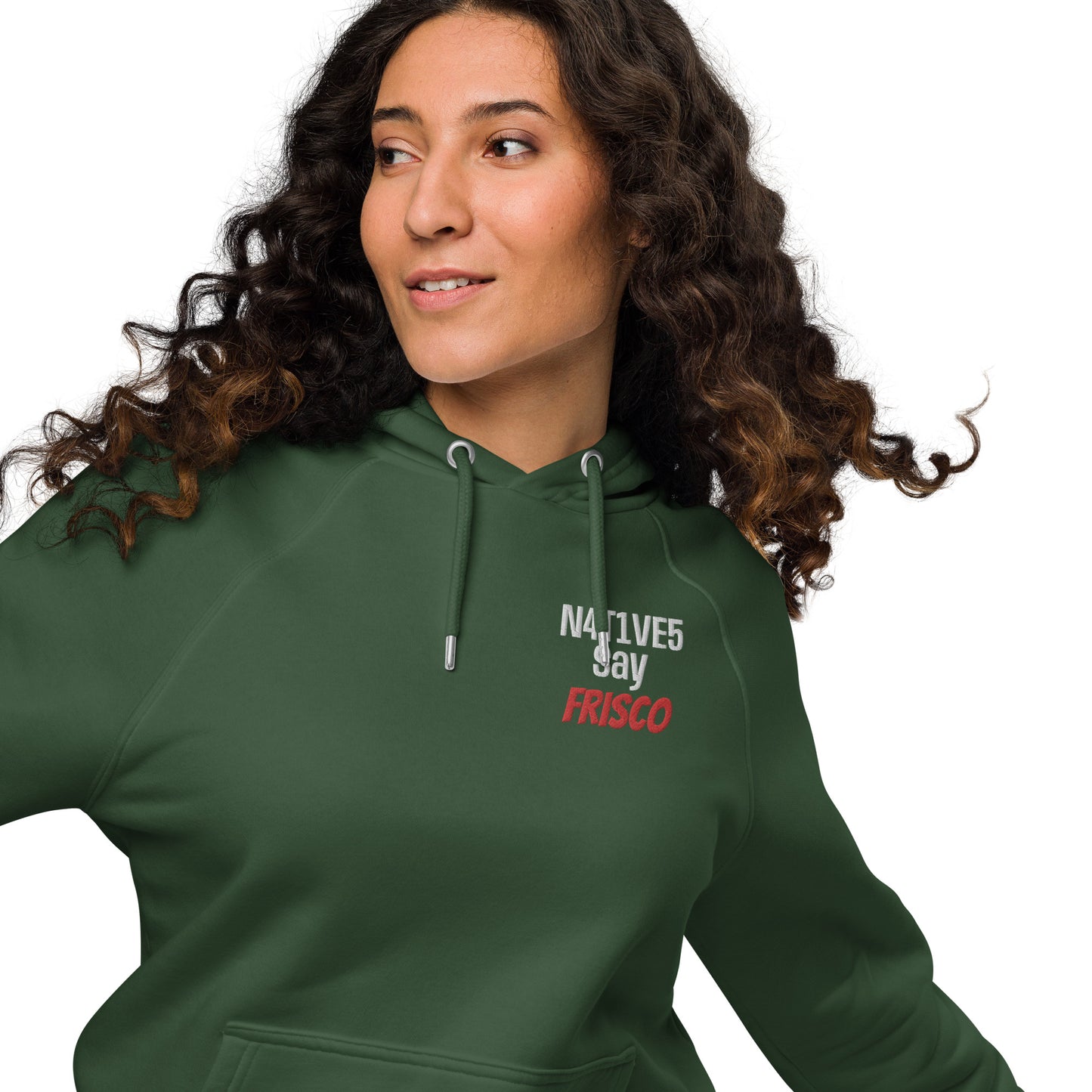 Embroidered Hella Cavyar N4T1VE5 say Frisco  eco raglan unisex hoodie