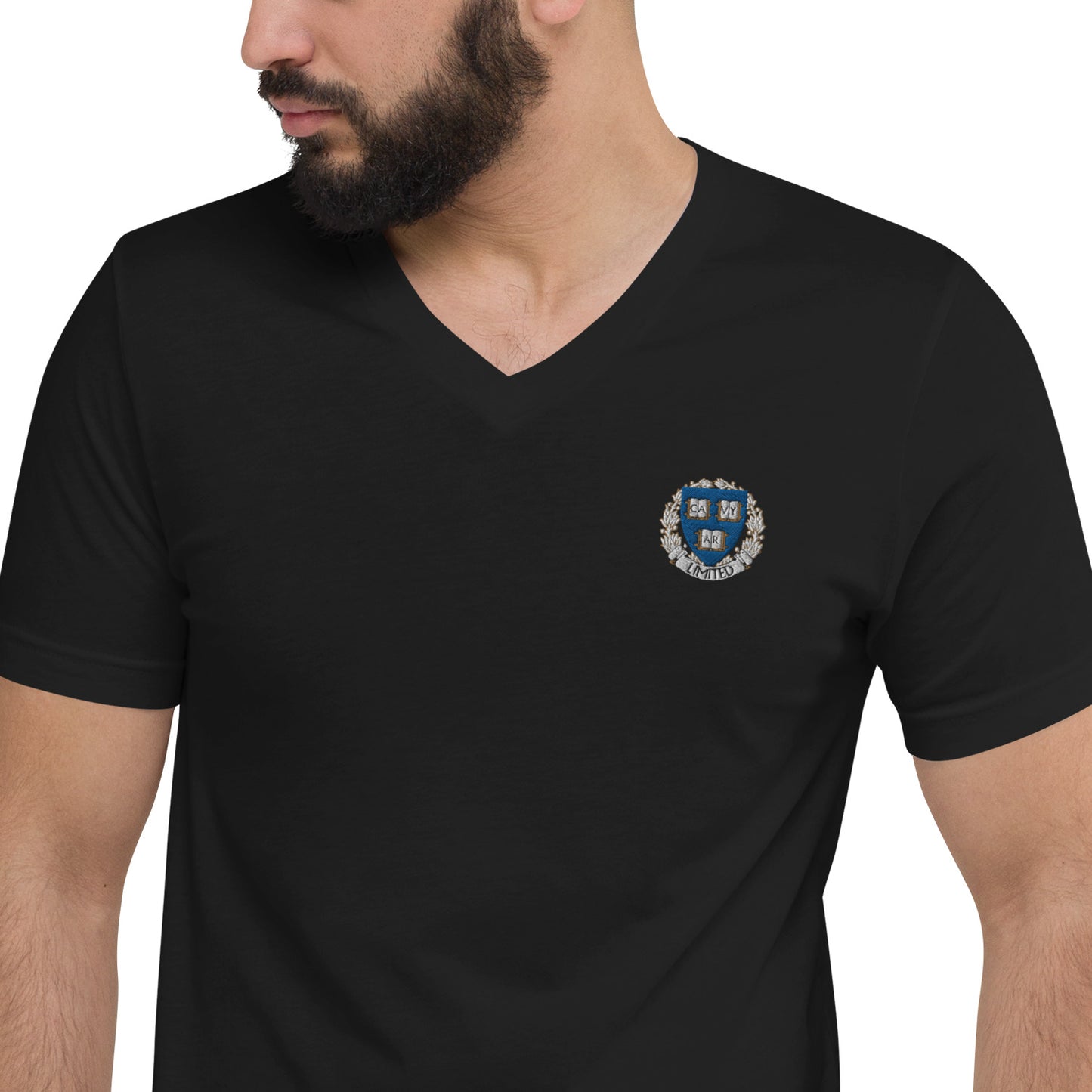 Embroidered Cavyar Ltd. Crest Unisex Short Sleeve V-Neck T-Shirt